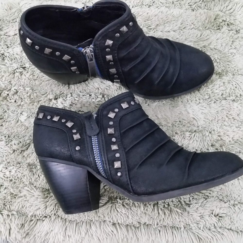 GRACELAND BLACK booties silver studs zip 37/6,5